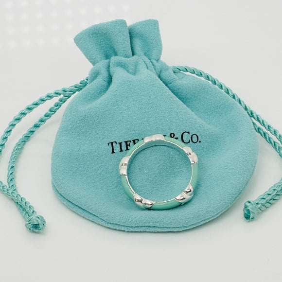 Size 8 Tiffany Signature X Kiss Ring in Blue Enamel and Sterling Silver