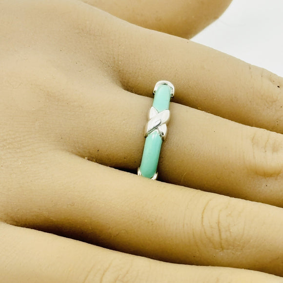 Size 8 Tiffany Signature X Kiss Ring in Blue Enamel and Sterling Silver