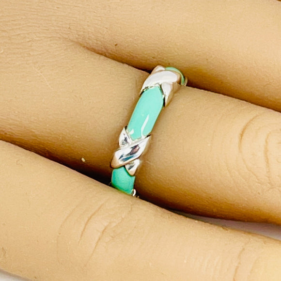 Size 8 Tiffany Signature X Kiss Ring in Blue Enamel and Sterling Silver