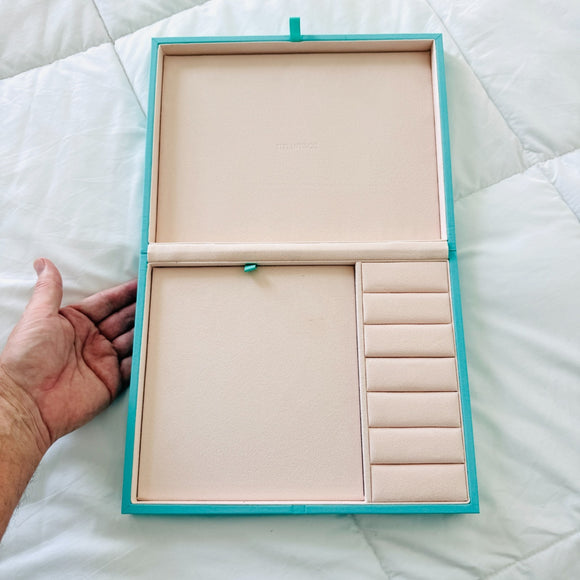 LARGE Tiffany & Co Large Blue Leather Suede Jewelry Box