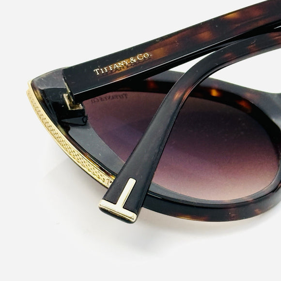 Tiffany & Co. TF4151 Brown Acetate Cat Eye Sunglasses Gold Tone Tortoise Shell