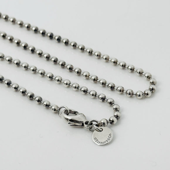 24" Tiffany & Co Sterling Silver 2.5mm Bead Necklace Dog Chain w Lobster Clasp