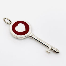 Tiffany & Co Red Enamel Heart Key Pendant in Sterling Silver