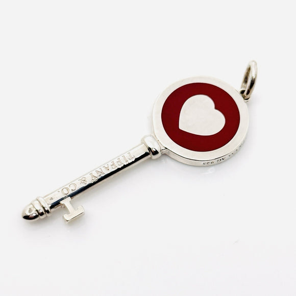 Tiffany & Co Red Enamel Heart Key Pendant in Sterling Silver