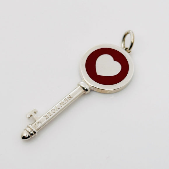 Tiffany & Co Red Enamel Heart Key Pendant in Sterling Silver