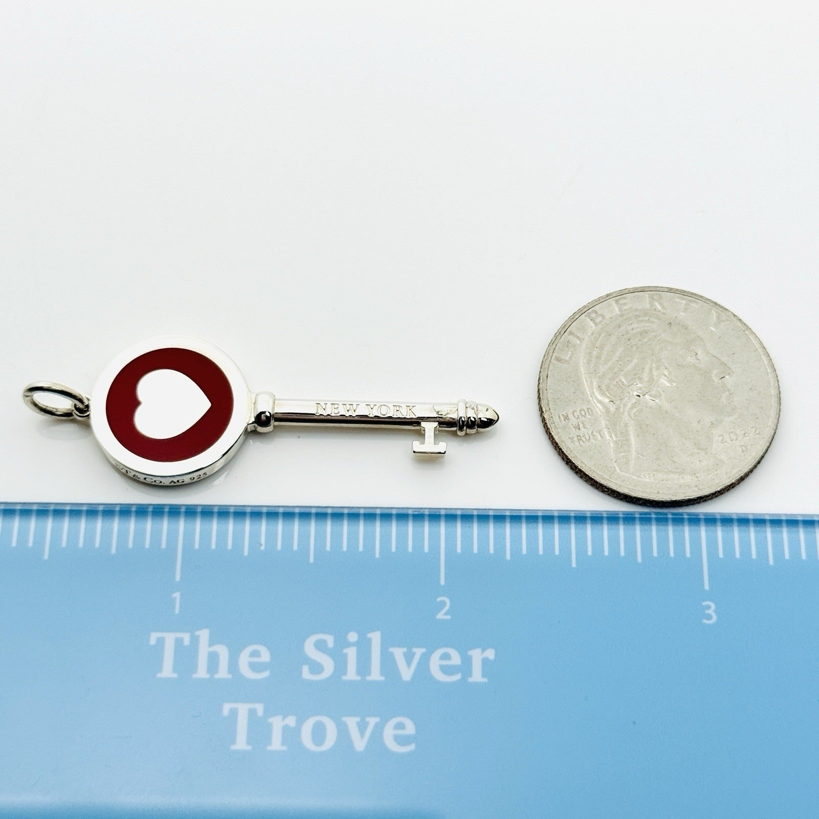 Tiffany & Co Red Enamel Heart Key Pendant in Sterling Silver