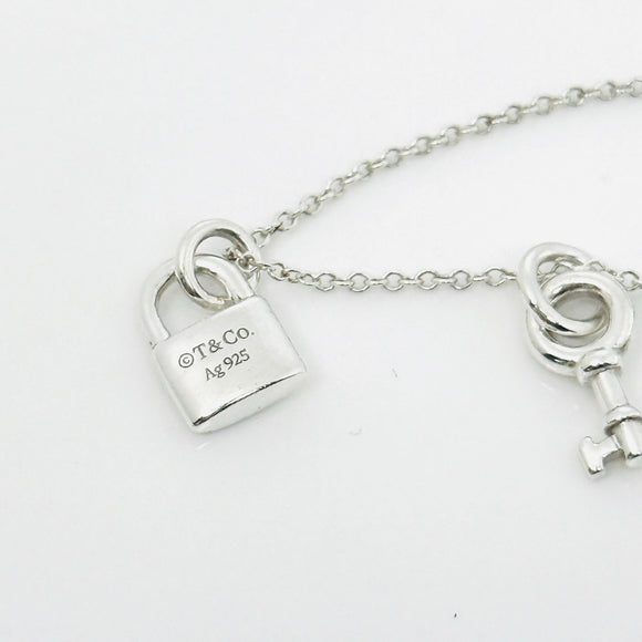 16" Return to Tiffany & Co. Love Heart Padlock Lock Key Pendant Chain Necklace