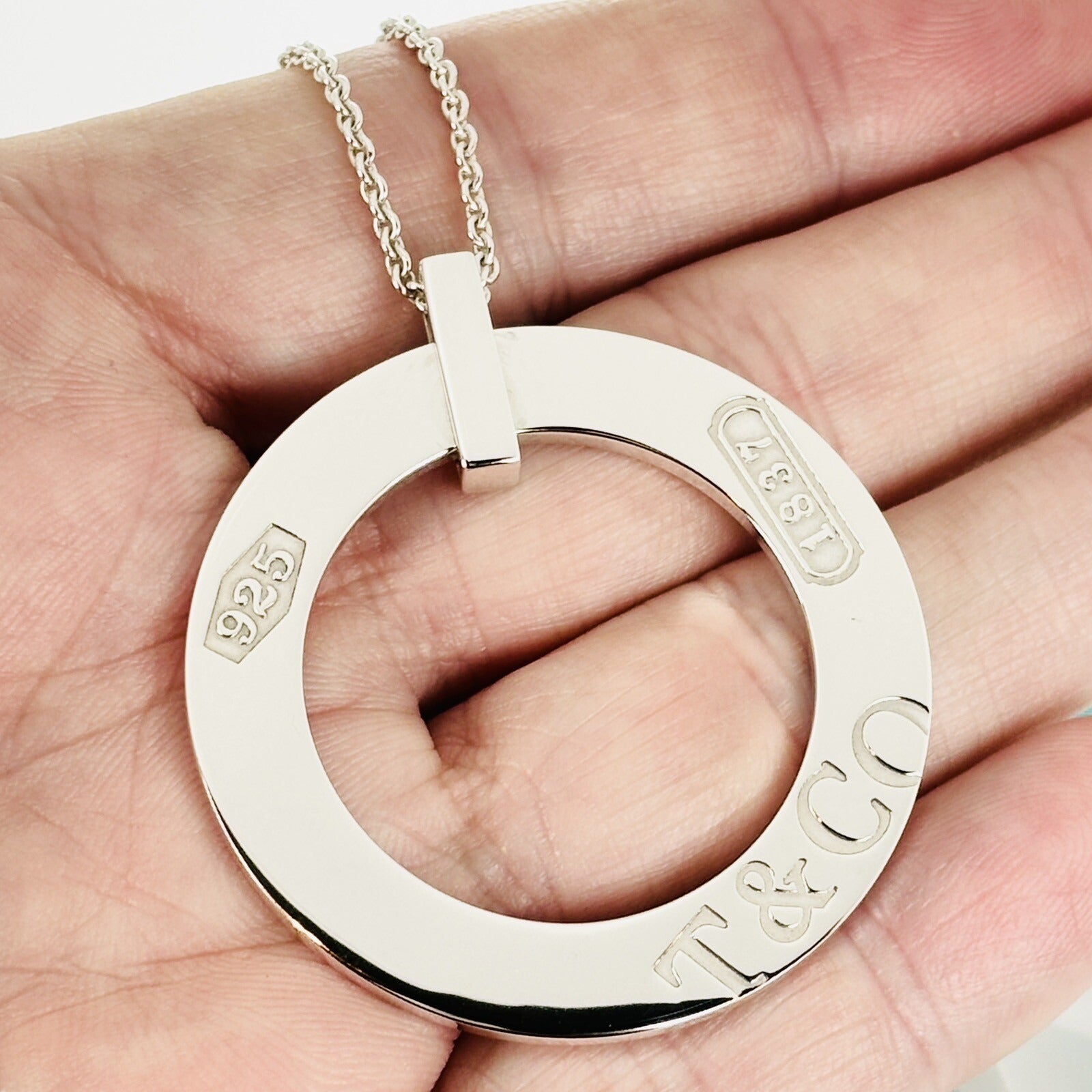 18" Tiffany 1837 Large Circle Round Pendant Necklace in Silver Statement Piece