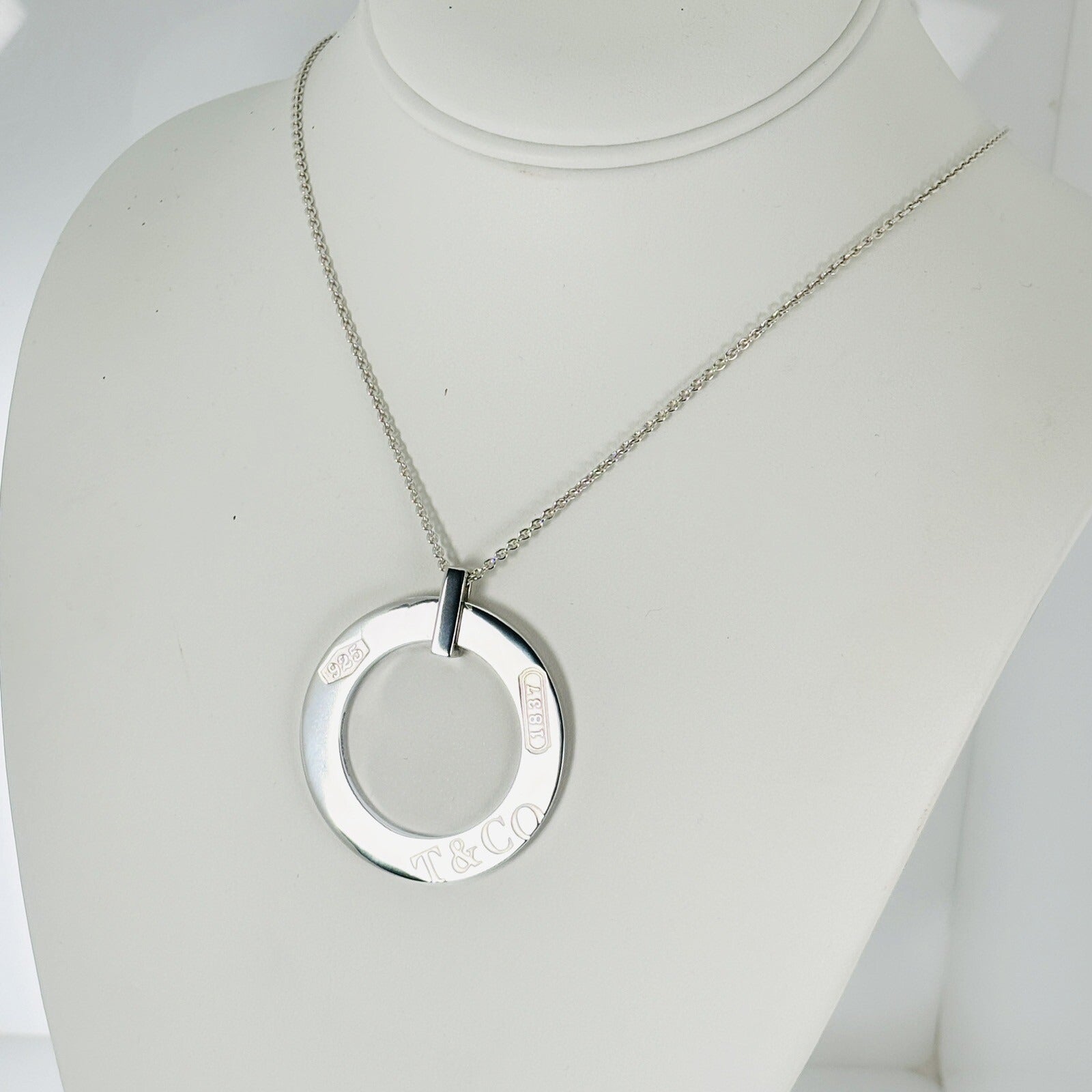 18" Tiffany 1837 Large Circle Round Pendant Necklace in Silver Statement Piece