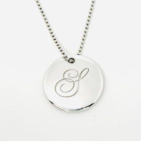 Tiffany Letter S Alphabet Initial Disc Notes Pendant Bead Chain Necklace