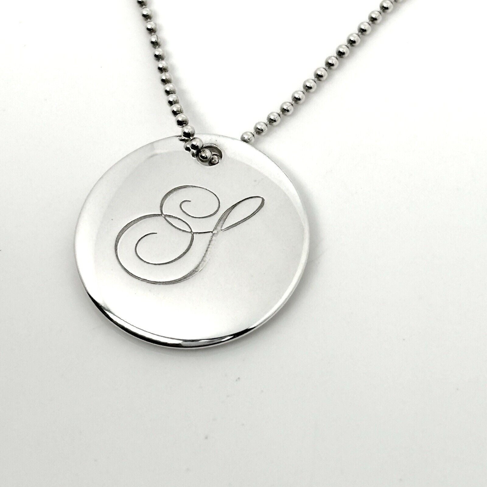 Tiffany Letter S Alphabet Initial Disc Notes Pendant Bead Chain