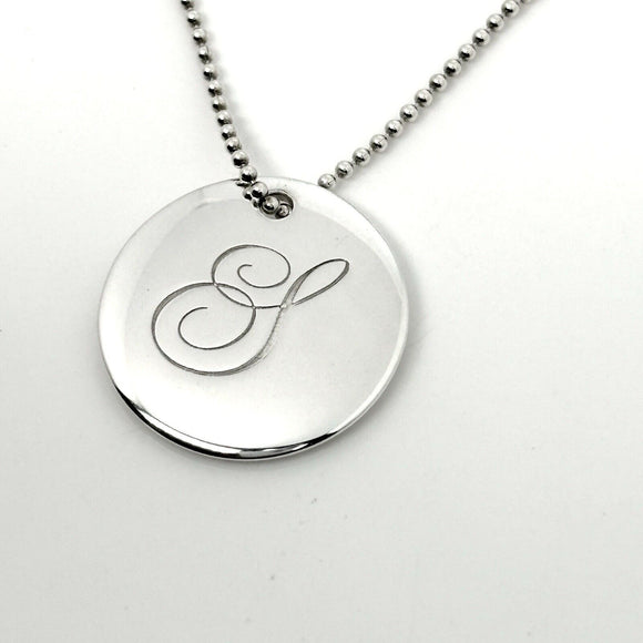Tiffany Letter S Alphabet Initial Disc Notes Pendant Bead Chain Necklace