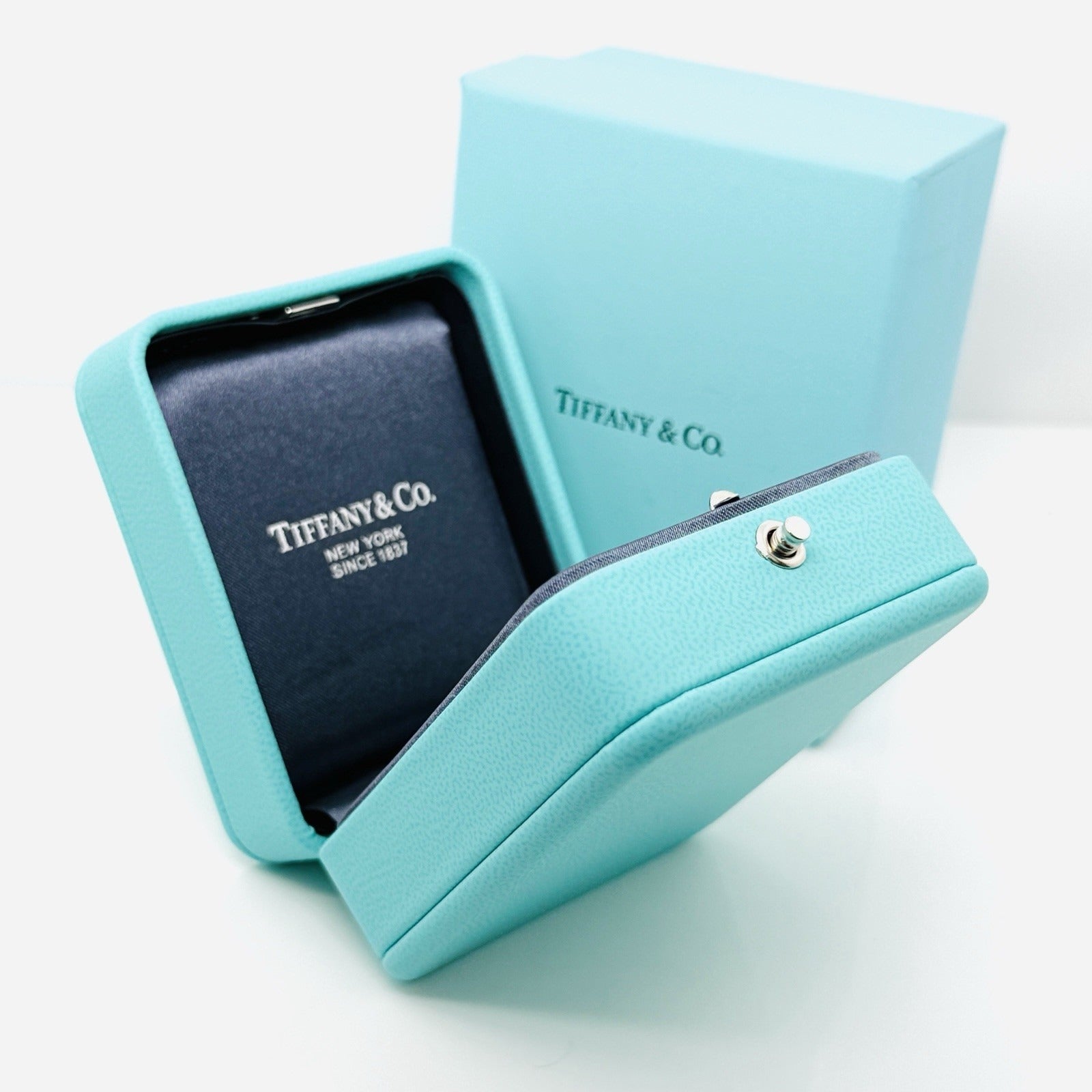 Tiffany & Co Necklace Storage Presentation Gift Box Blue Leather Lux