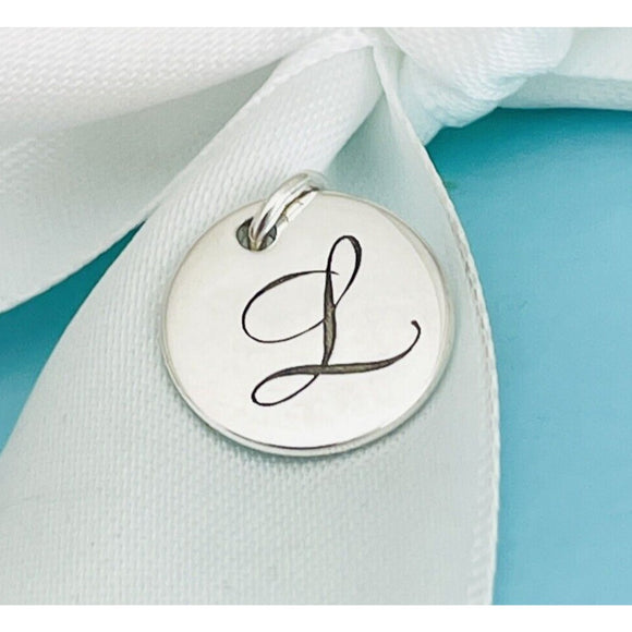 Tiffany & Co Letter L Notes Alphabet Initial Charm Disc Round Pendant or Charm
