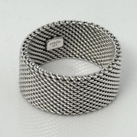 Size 6 Tiffany & Co Somerset Mesh Weave Firm Solid Ring in Sterling Silver