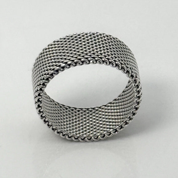 Size 6 Tiffany & Co Somerset Mesh Weave Firm Solid Ring in Sterling Silver