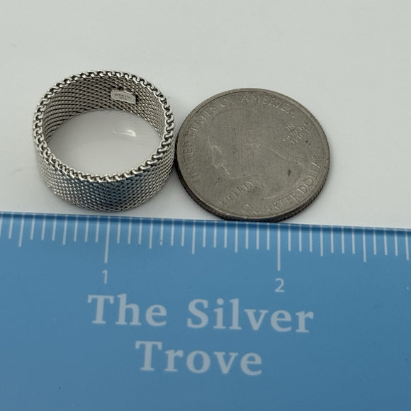 Size 6 Tiffany & Co Somerset Mesh Weave Firm Solid Ring in Sterling Silver