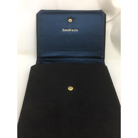 Tiffany Black Leather Suede Necklace Presentation Folding Pouch With Blue Lining