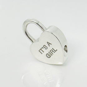 Tiffany & Co. It's A Girl Baby Heart Charm Padlock Lock or Pendant in Silver - 0