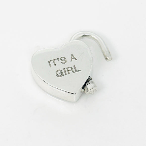 Tiffany & Co. It's A Girl Baby Heart Charm Padlock Lock or Pendant in Silver