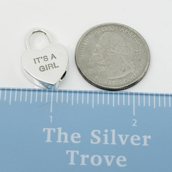Tiffany & Co. It's A Girl Baby Heart Charm Padlock Lock or Pendant in Silver