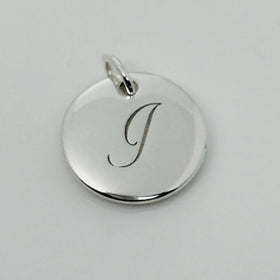 Tiffany Silver Letter J Alphabet Initial Round Circle Notes Disc Charm Pendant
