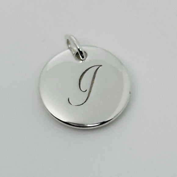 Tiffany Silver Letter J Alphabet Initial Round Circle Notes Disc Charm Pendant