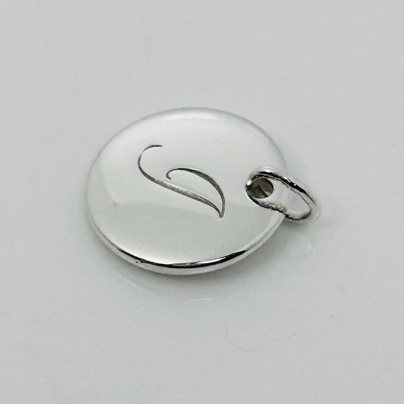 Tiffany Silver Letter J Alphabet Initial Round Circle Notes Disc Charm Pendant