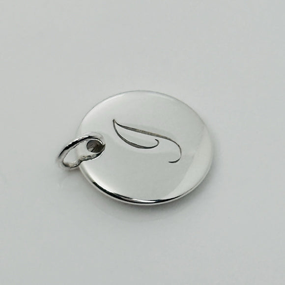 Tiffany Silver Letter J Alphabet Initial Round Circle Notes Disc Charm Pendant