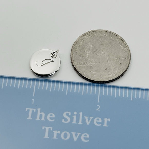 Tiffany Silver Letter J Alphabet Initial Round Circle Notes Disc Charm Pendant