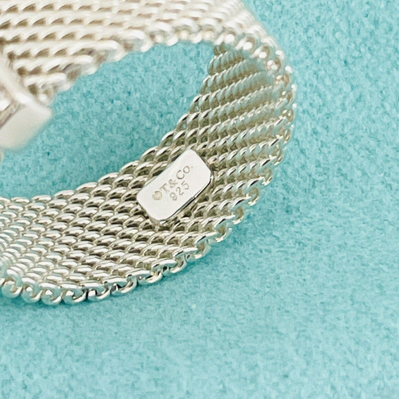 Size 5 Tiffany & Co Somerset 4 Diamond Ring Mesh Weave in Sterling Silver