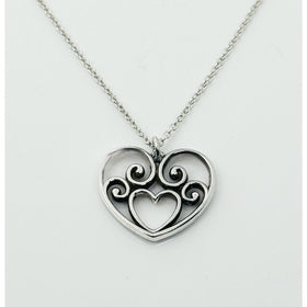 16" Tiffany Enchant Heart Filigree Pendant Necklace in Silver - 0