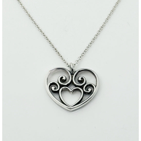16" Tiffany Enchant Heart Filigree Pendant Necklace in Silver