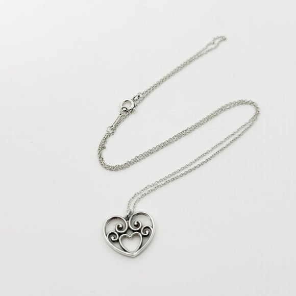 16" Tiffany Enchant Heart Filigree Pendant Necklace in Silver
