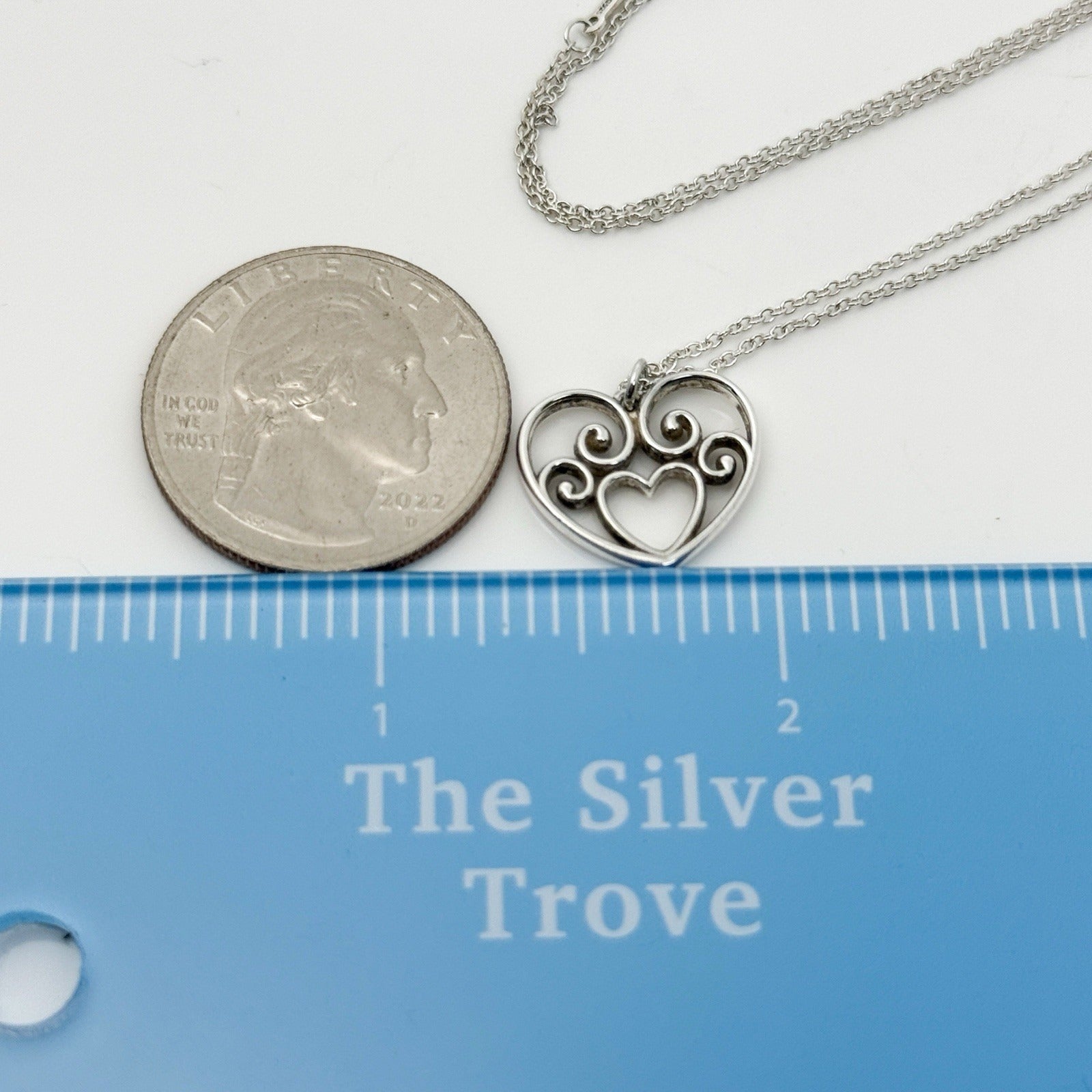 16" Tiffany Enchant Heart Filigree Pendant Necklace in Silver