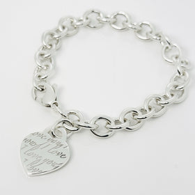 8.5" Large Tiffany & Co I LOVE YOU Notes Heart Script Charm Bracelet in Silver - 0