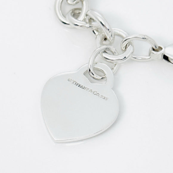 8.5" Large Tiffany & Co I LOVE YOU Notes Heart Script Charm Bracelet in Silver
