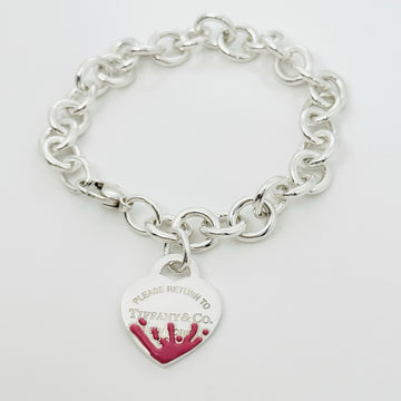 Please Return to Tiffany Pink Color Splash Enamel Heart Tag Bracelet - 0
