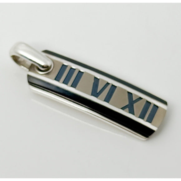 Tiffany Atlas Necklace Bar Pendant in Black Enamel Titanium and Sterling Silver