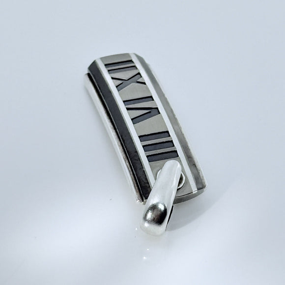 Tiffany Atlas Necklace Bar Pendant in Black Enamel Titanium and Sterling Silver