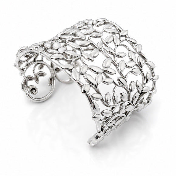 6.5" Tiffany & Co. Olive Leaf Wide Cuff Bracelet  by Paloma Picasso in Silver