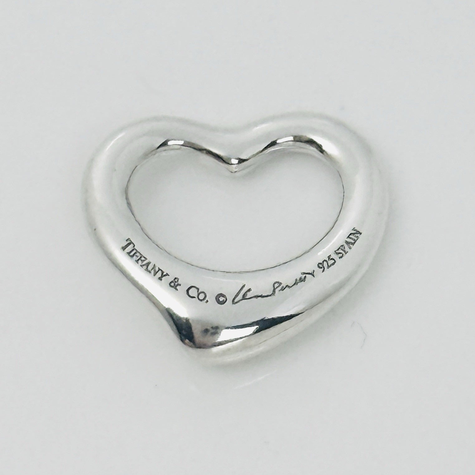 Tiffany Elsa Peretti Mini Small Open Heart Pendant Charm in Sterling Silver