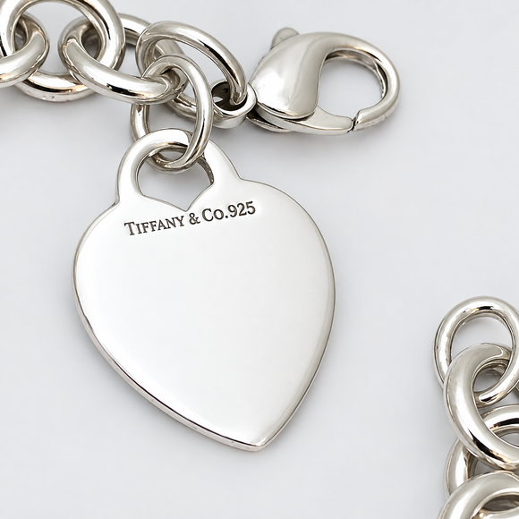 Tiffany Heart Tag Charm Bracelet in Sterling Silver Blank Engravable Heart