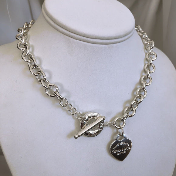 18" Please Return to Tiffany & Co Heart Tag Toggle Necklace in Silver
