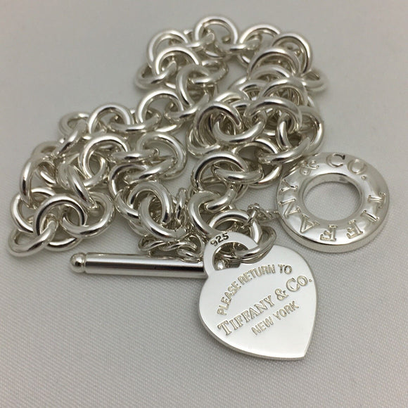 18" Please Return to Tiffany & Co Heart Tag Toggle Necklace in Silver