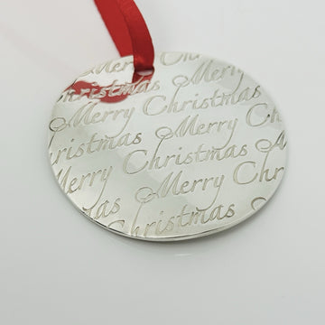 Tiffany Merry Christmas Round Wavy Holiday Ornament in Sterling Silver - 0