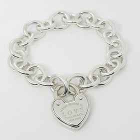 Return to Tiffany & Co.  Love Heart Tag Padlock Charm Bracelet in 925 Silver