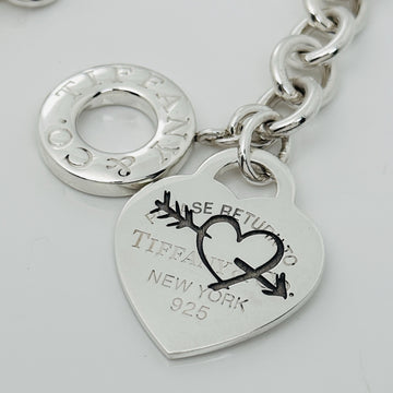 Authentic Return Tiffany Etched Bow Arrow Heart Tag Toggle Necklace in Silver