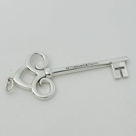 Tiffany T Fleur de Lis Key Pendant in Sterling Silver Size Large 2.4"