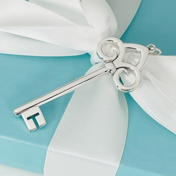 Tiffany T Fleur de Lis Key Pendant in Sterling Silver Size Large 2.4"